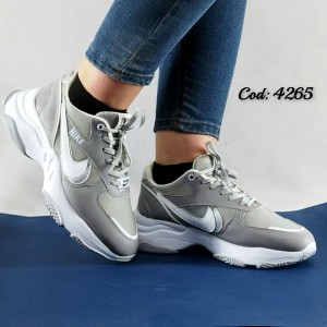 کفش کتونی اسپرت زنانه دخترانه مدل دو نایک لژ دار طوسی سفید4265