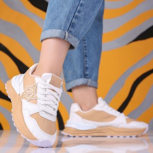 کفش اسپرت کتونی زنانه دخترانه مدل جدید گرگی زیبا خانم های باکلاس و خاص پوش کرمی سفید کد 4580