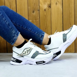 بهترین کفش کتونی اسپرت زنانه دخترانه مدل زیبای برگی با کیفیت بالا سفید 4556