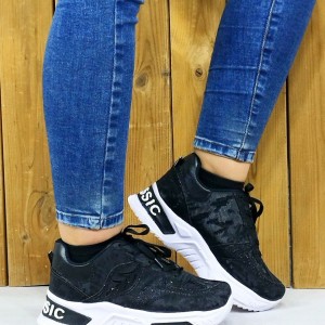 مدل پیشنهادی خوشگلمون  کفش اسپرت دخترانه مدل برگی چنل مشکی زیره سفید 4551