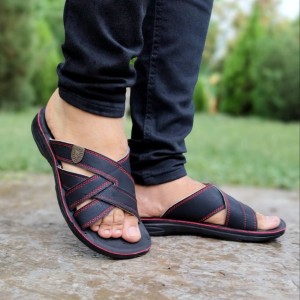 دمپایی صندل تابستانه  پسرانه مردانه زیره طبی  قابل شستشو طرح داره رویه دوخت  دار  مشکی قرمز   با ارسال رایگان