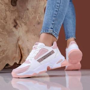 کفش کتونی اسپرت دخترانه و زنانه مدل فشیون با طراحی جدید سفید کالباسی 4648