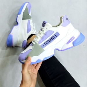 شیک ترین کفش اسپرت کتونی  دخترانه و زنانه مدل فشیون  سفید یاسی بسیار زیبا و شیک 4650