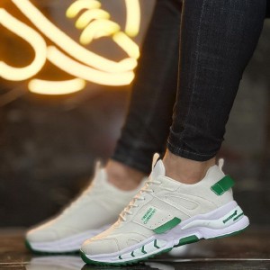 کفش کتونی اسپرت مردانه و پسرانه ترند رویه پتینه بادوام  سفیدسبز 3333