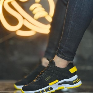 کفش کتونی اسپرت مردانه و پسرانه مدل ترند با کیفیت بالا و سبک مشکی زرد 3331