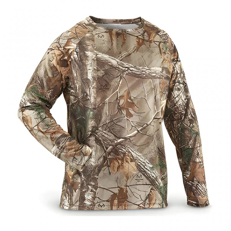 تی شرت استتار طرح شاخ و برگی آستین بلند