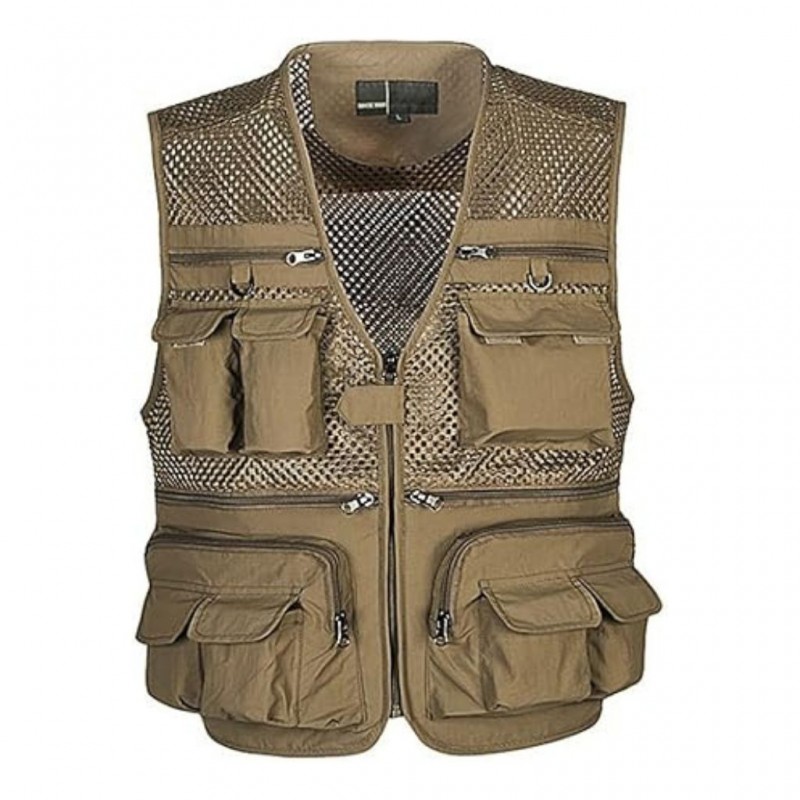 جلیقه ماهیگیری رنگ خاکی توری دار