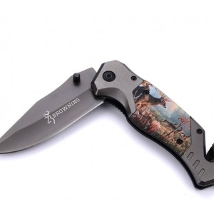 چاقو شکاری تاشو برند برونینگ سایز متوسط تیغه زد زنگ طرح گوزن