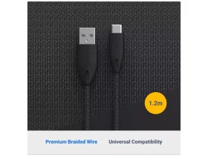 کابل تایپ سی 1.2 متری 3 آمپر پاورولوژی Powerology USB-A to USB-C Braided Cable 3A PBAC12BK