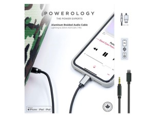 کابل لایتنینگ به آی یو ایکس 1.2 متری پاورولوژی Powerology Braided Audio Lightning to 3.5mm AUX Cable 1.2m