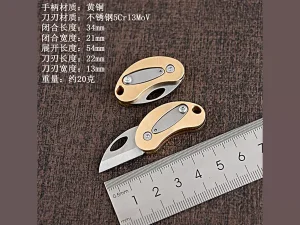 چاقو آنباکسینگ تاشو قابل آویز به دسته کلید Brass Mini Folding Knife Sharp Unpacking Express Knife Carry JY220915-4