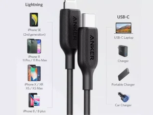 کابل شارژ سریع تایپ سی به لایتنینگ 90 سانتی‌متری 18 وات انکر Anker A8832H11 USB C to Lightning Cable