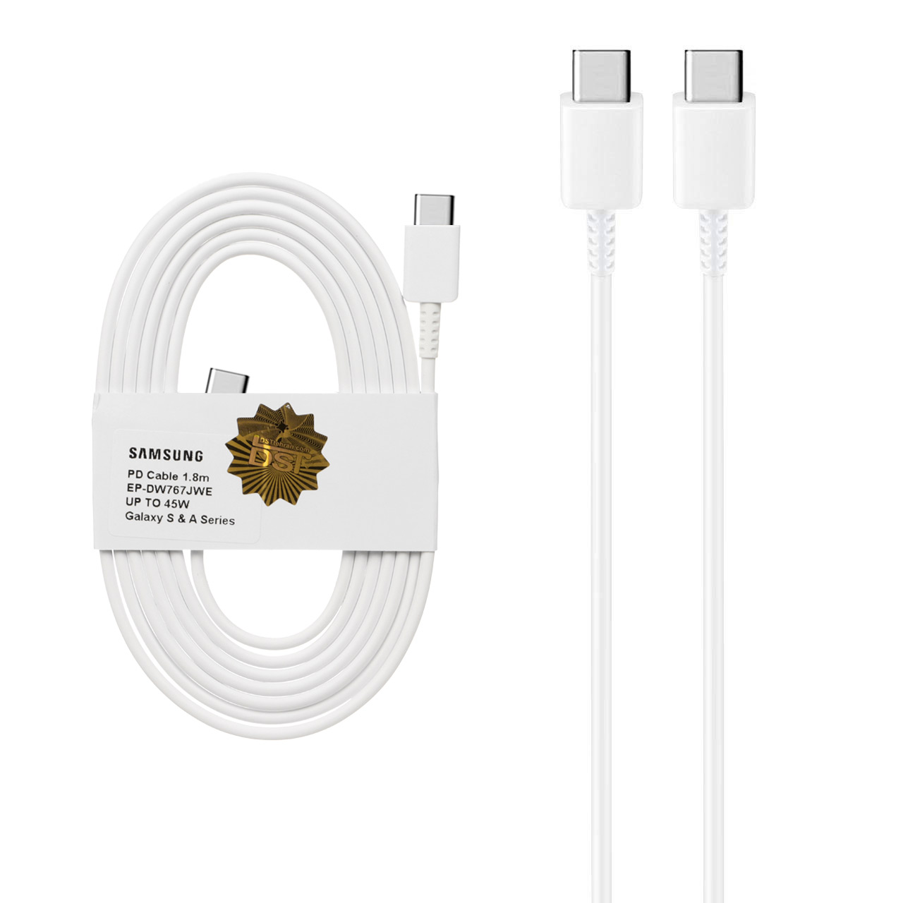کابل شارژ 1.8 متری PD و فست SAMSUNG Type-C to Type-C 45W - سفید - DST (گارانتی شش ماهه) - درجه یک