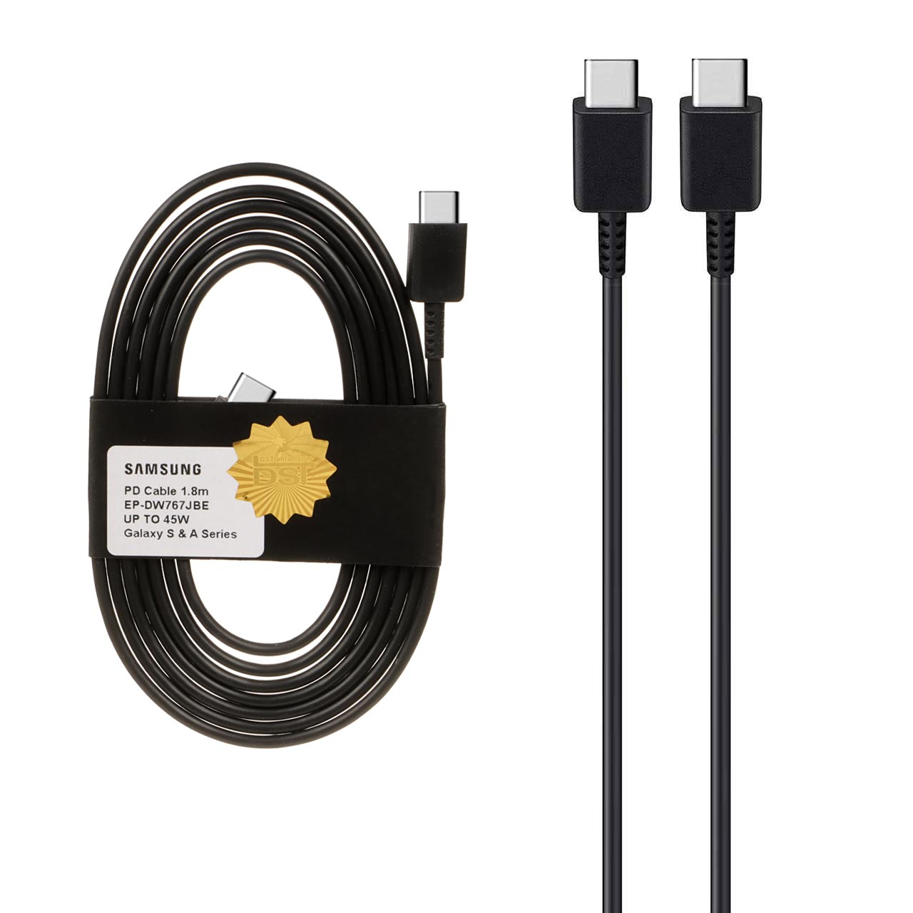 کابل شارژ 1.8 متری PD و فست SAMSUNG Type-C to Type-C 45W - مشکی - DST (گارانتی شش ماهه) - درجه یک