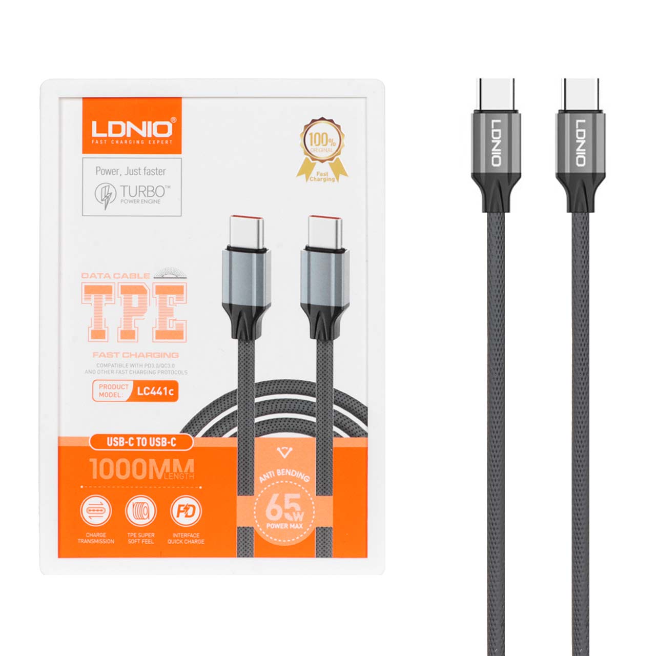 کابل شارژ فست LDNIO Type-C To Type-C مدل LC441c - خاکستری