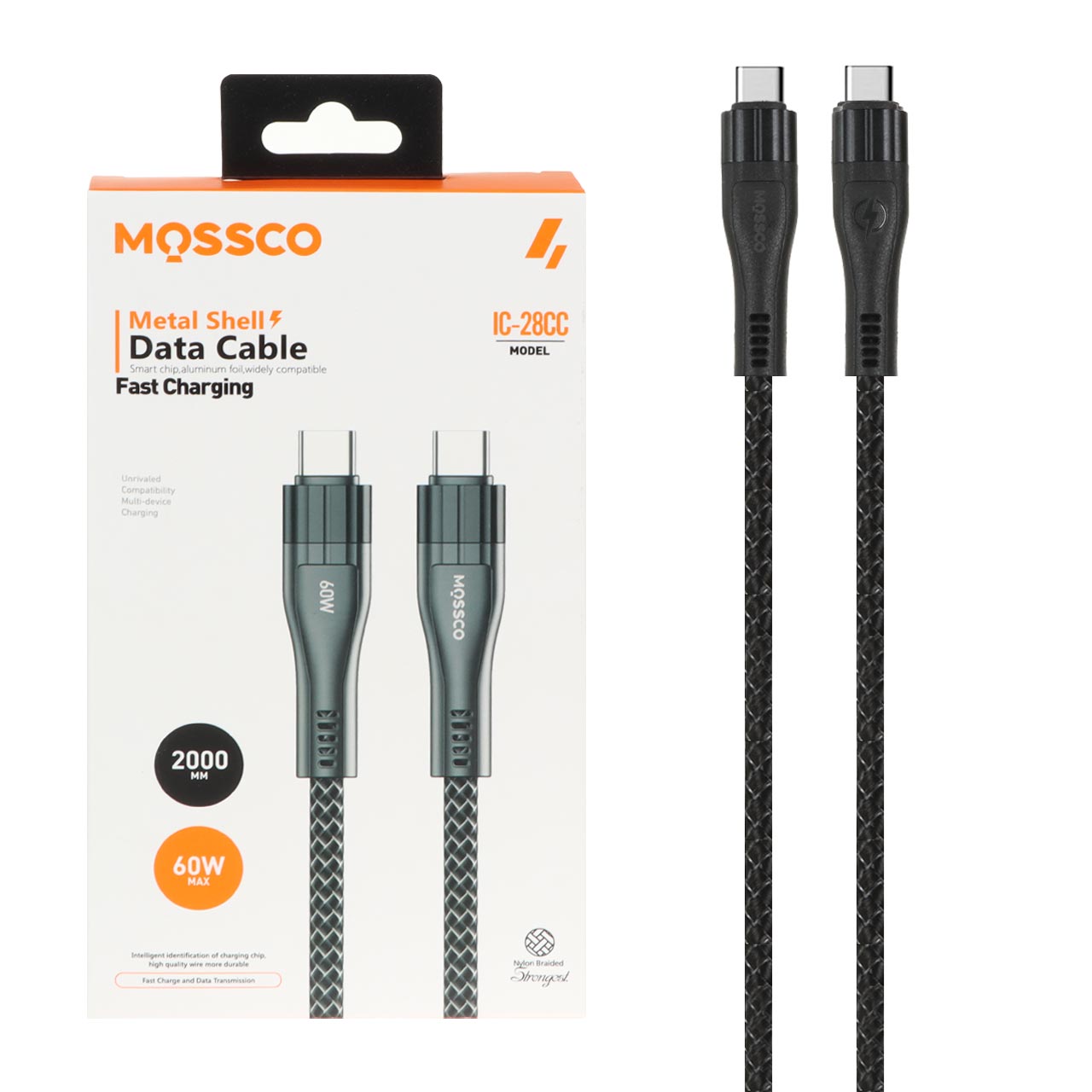 کابل شارژ PD و فست 2 متری Mossco Type-C To Type-C مدل IC-28CC 60W - مشکی