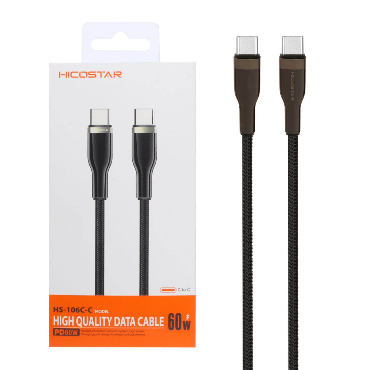 کابل شارژ PD و فست Hicostar Type-C to Type-C مدل HS-106C-C 60W - مشکی