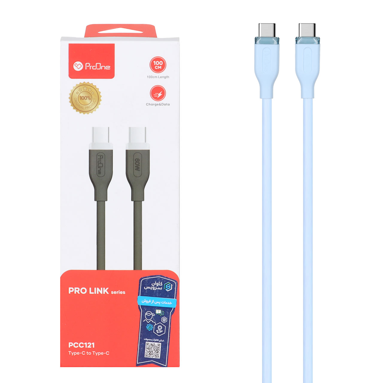 کابل شارژ PD و فست ProOne Type-C to Type-C مدل PCC121 - آبی