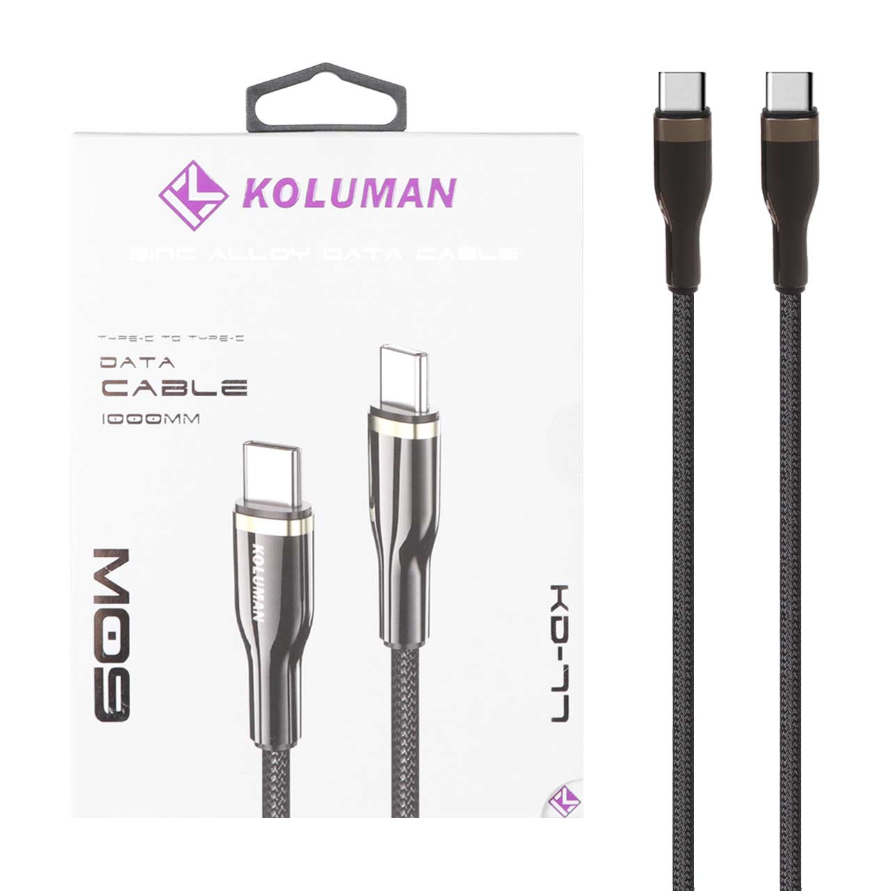 کابل شارژ فست و Koluman Type-C to Type-C PD مدل KD-77 60W - مشکی (گارانتی یکساله PMC)