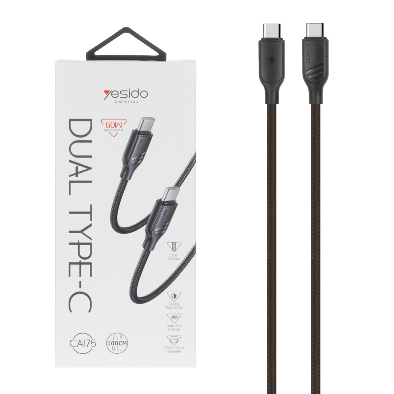 کابل شارژ فست yesido Type-C To Type-C مدل CA175 - مشکی