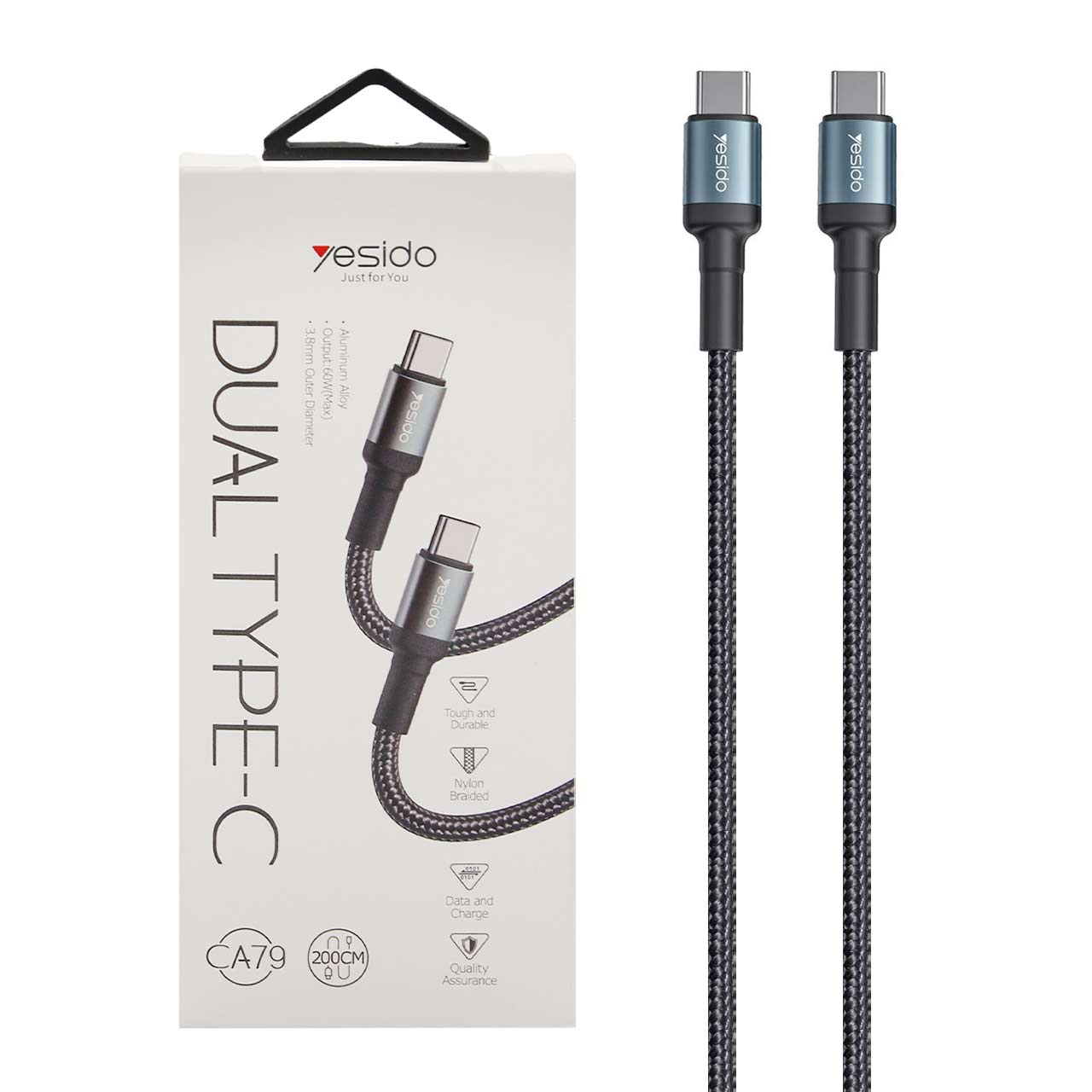 کابل شارژ فست 2 متری yesido Type-C To Type-C-CA79 - مشکی