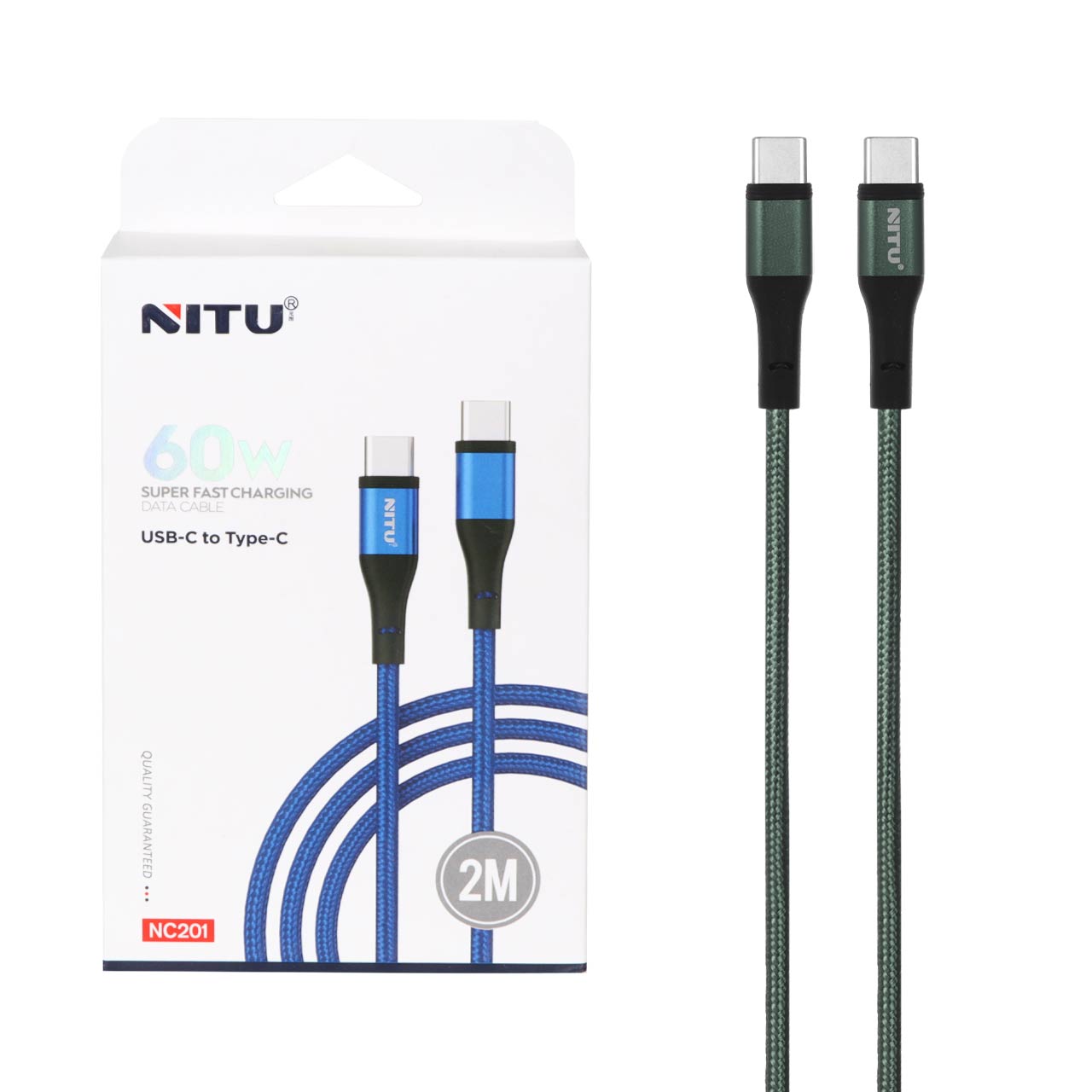 کابل شارژ سوپر فست 2 متری NITU Type-C to Type-C مدل NC201 - سبز