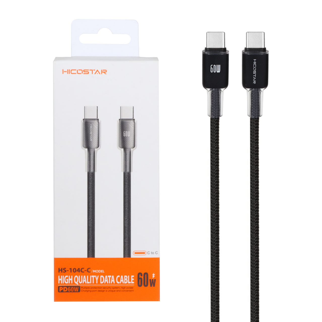 کابل شارژ PD و فست Hicostar Type-C to Type-C مدل HS-104C-C 60W - مشکی