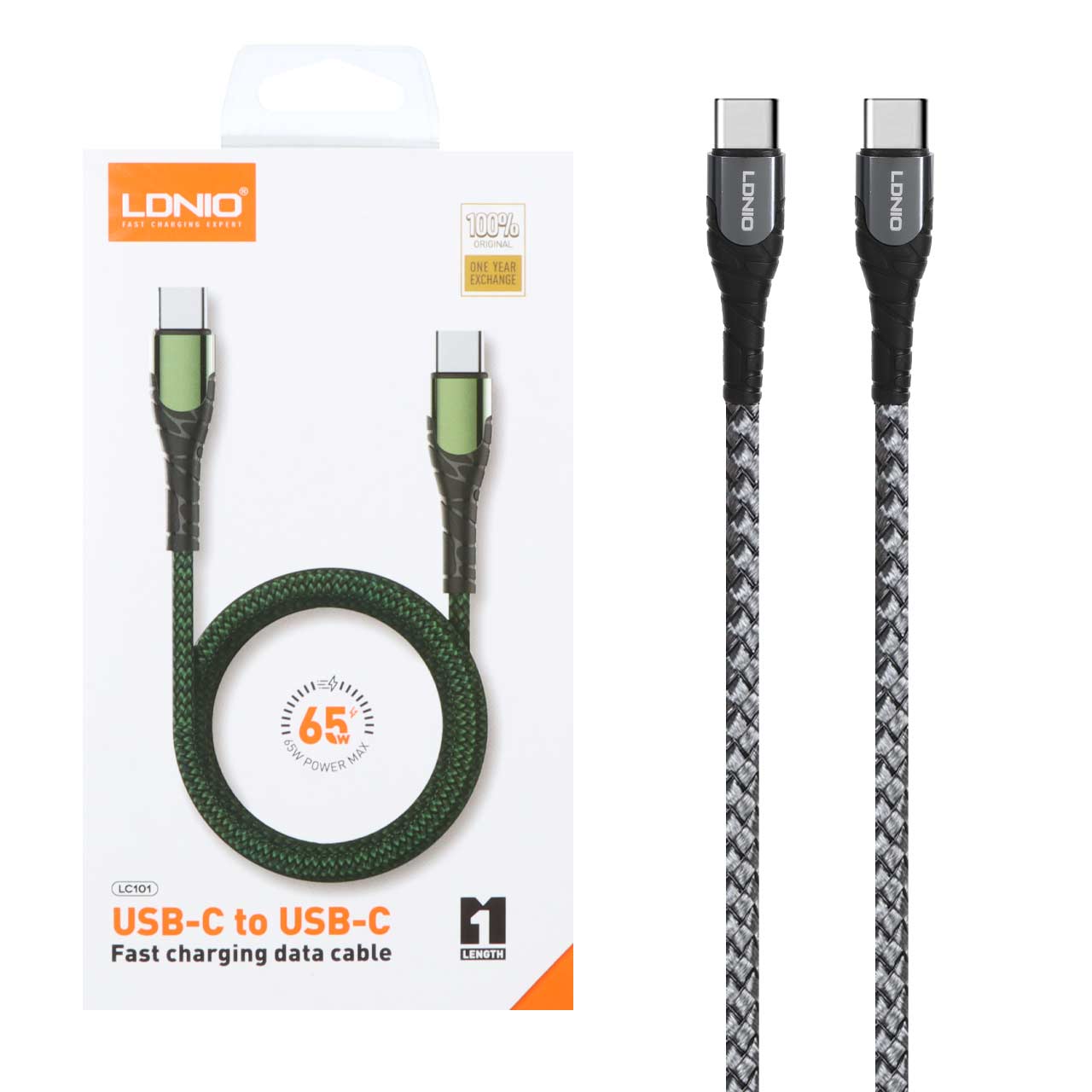 کابل شارژ فست LDNIO Type-C To Type-C مدل LC101 - خاکستری