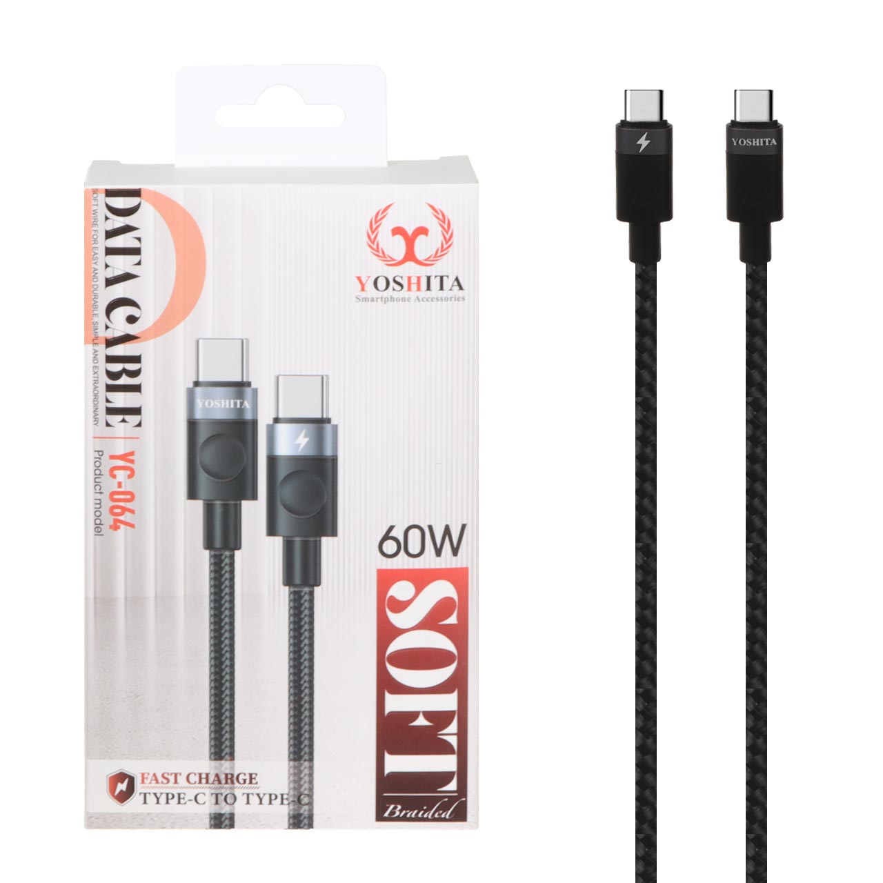 کابل شارژ فست Yoshita Type-C To Type-C مدل YC-064 60W - مشکی - MMS