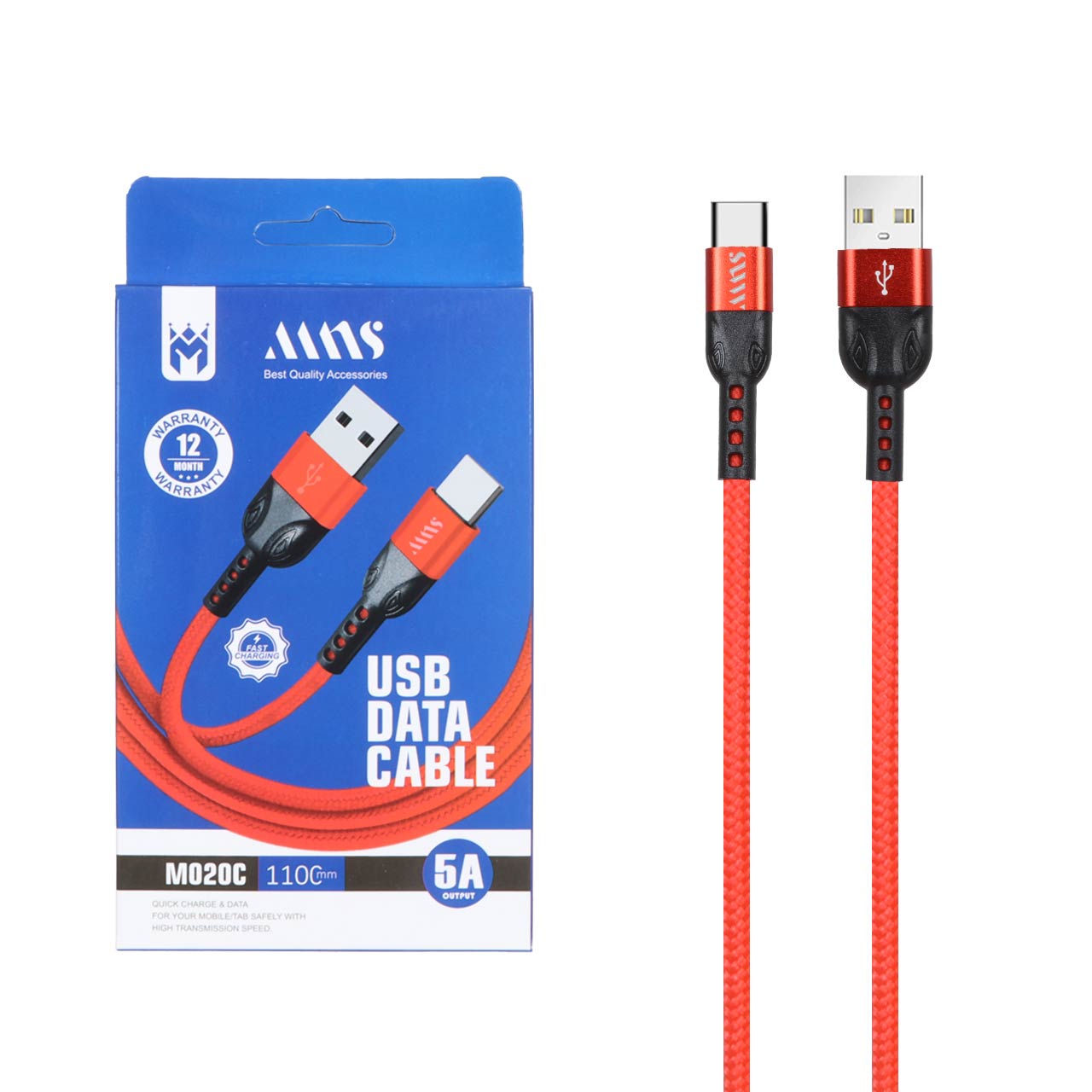 کابل شارژ فست 1.1 متری MNS Type-C مدل M020C - قرمز - SMO