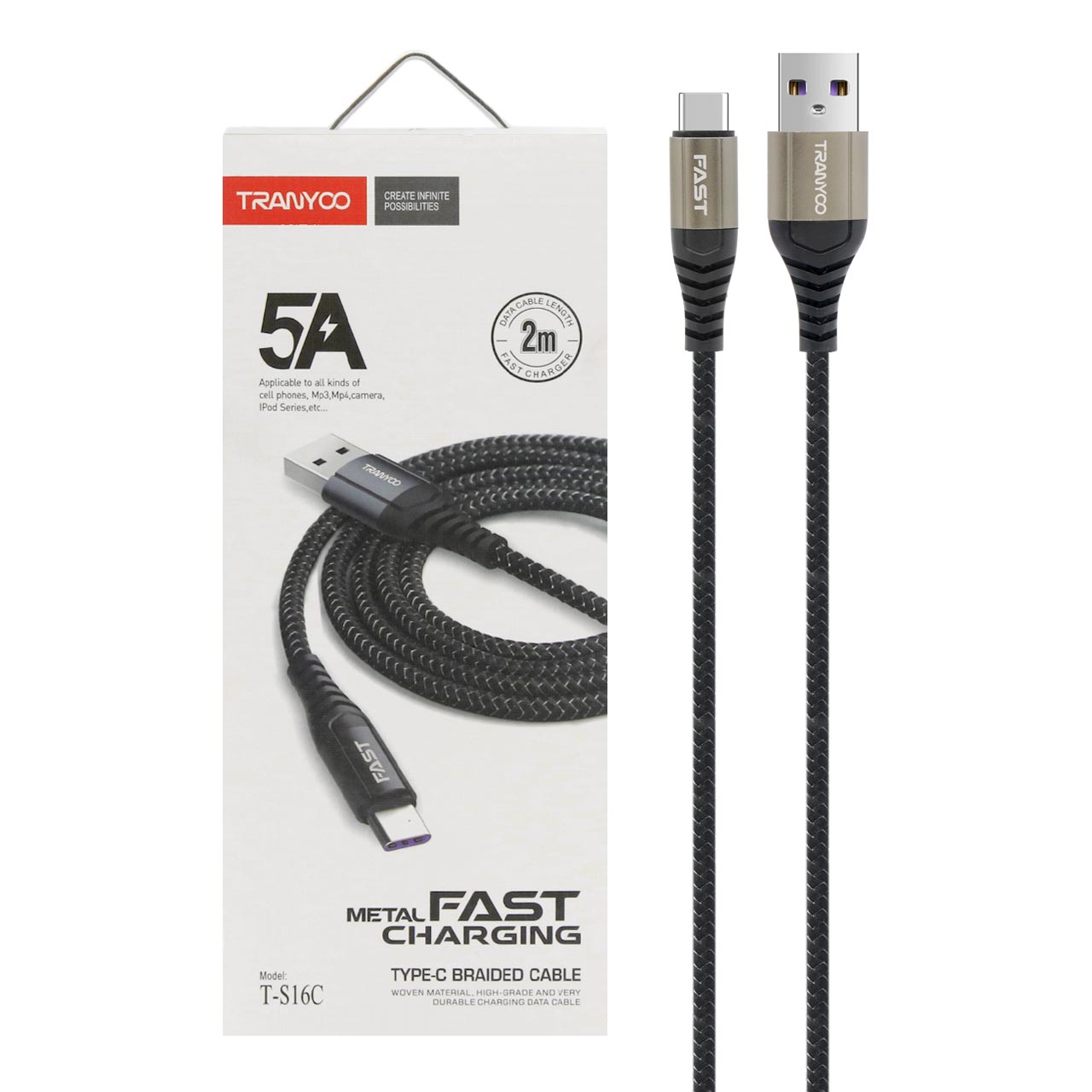 کابل شارژ فست 2 متری TRANYOO Type-C مدل T-S16C - مشکی