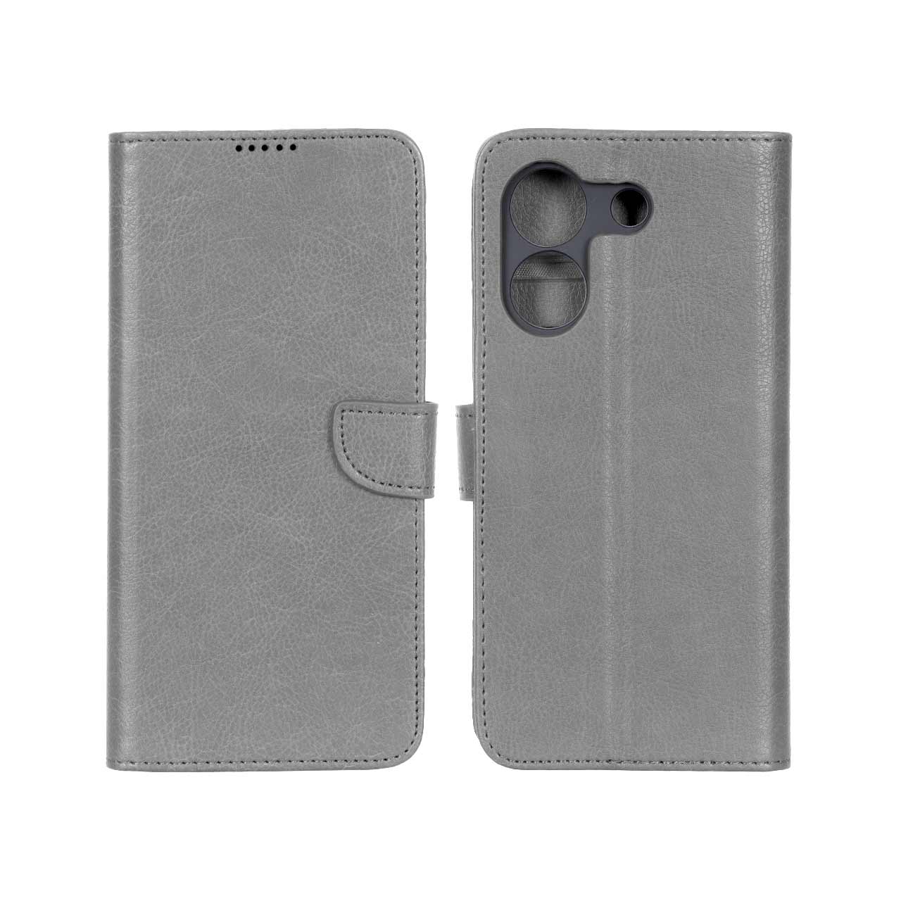کیف چرمی موبایل مگنتی محافظ لنزدار KRF مدل Xiaomi Poco M7 Pro 5G - طوسی