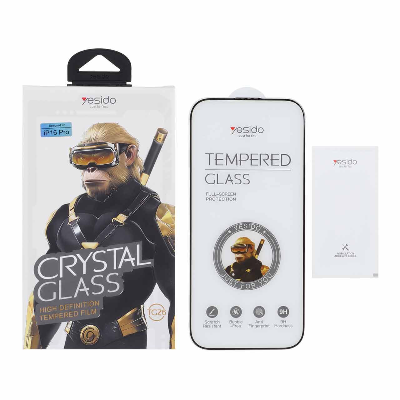 محافظ صفحه نمایش شیشه ای اورجینال Crystal Glass Yesido مدل Apple iPhone 17 / iPhone 16 Pro (پک دار)