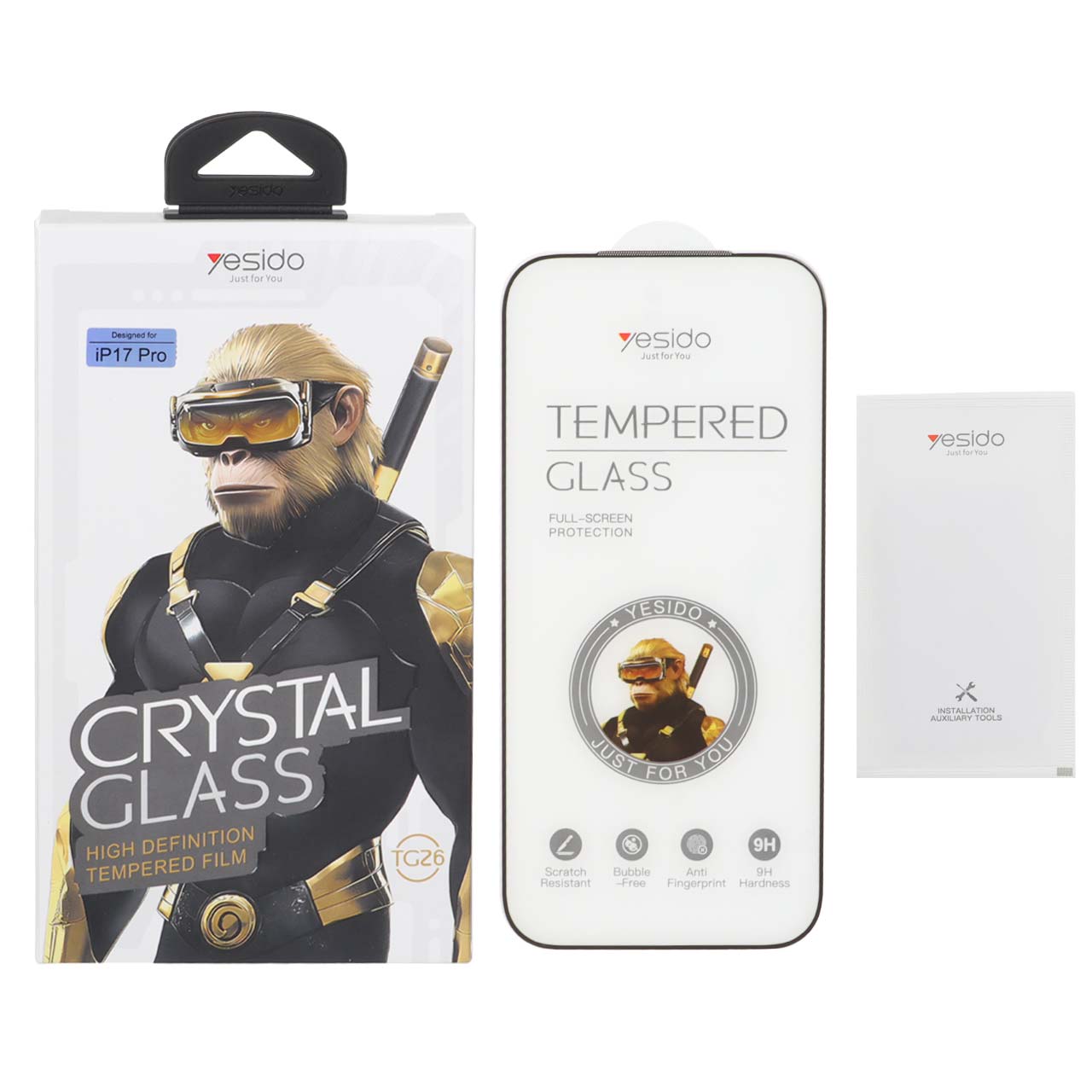 محافظ صفحه نمایش شیشه ای اورجینال Crystal Glass Yesido مدل Apple iPhone 17 Pro (پک دار)