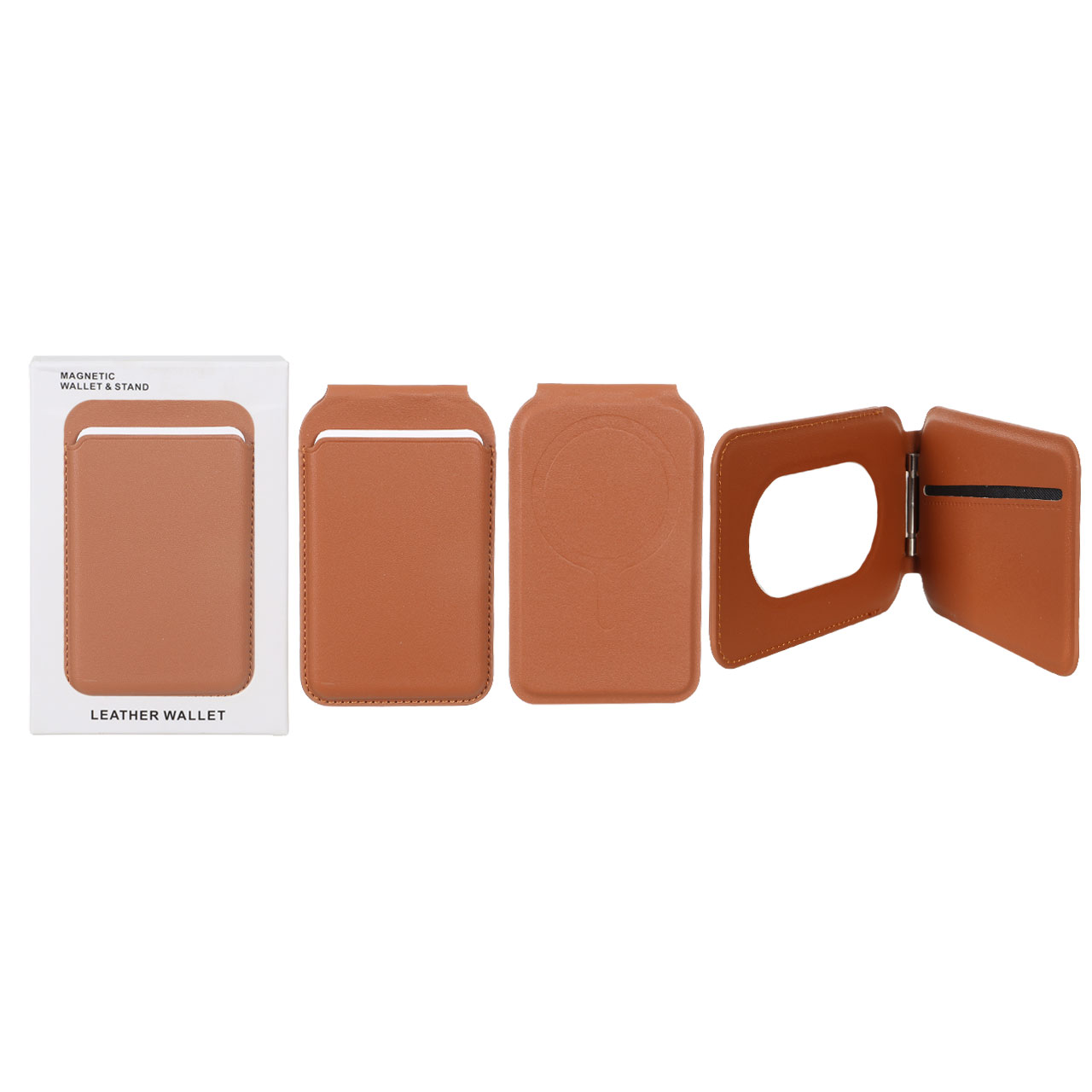 جاکارتی چرمی Magsafe اپل Leather Wallet استند شو - عسلی (پک دار) - NTC