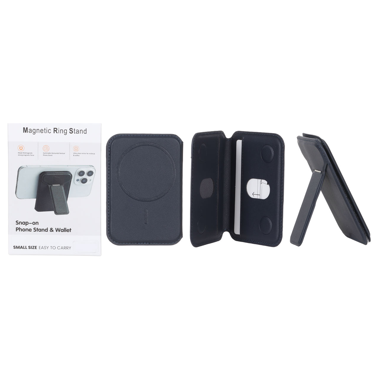 جاکارتی چرمی Magsafe اپل Leather Wallet استند شو - سرمه ای (پک دار)