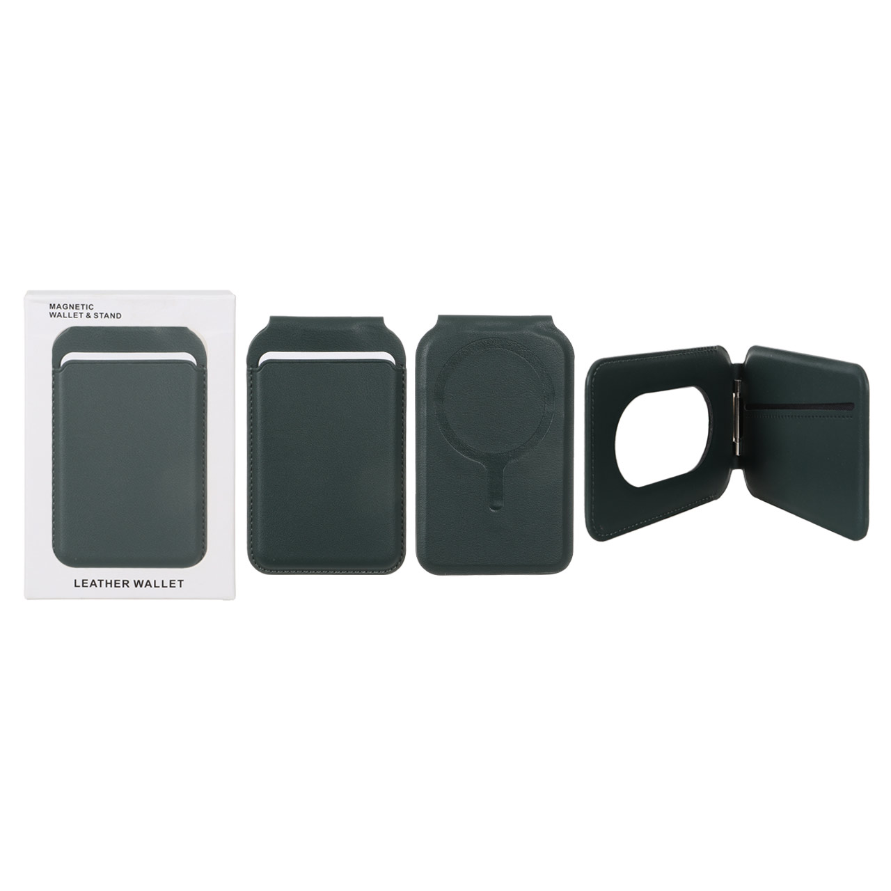 جاکارتی چرمی Magsafe اپل Leather Wallet استند شو - سبز تیره (پک دار) - NTC