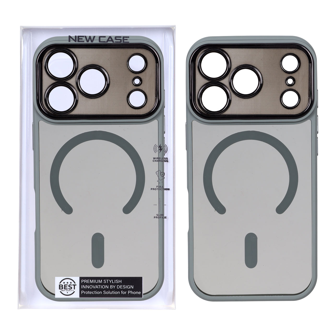 قاب شفاف دودی MagSafe دور رنگی محافظ لنزدار Apple iPhone 17 Pro - طوسی (پک دار)