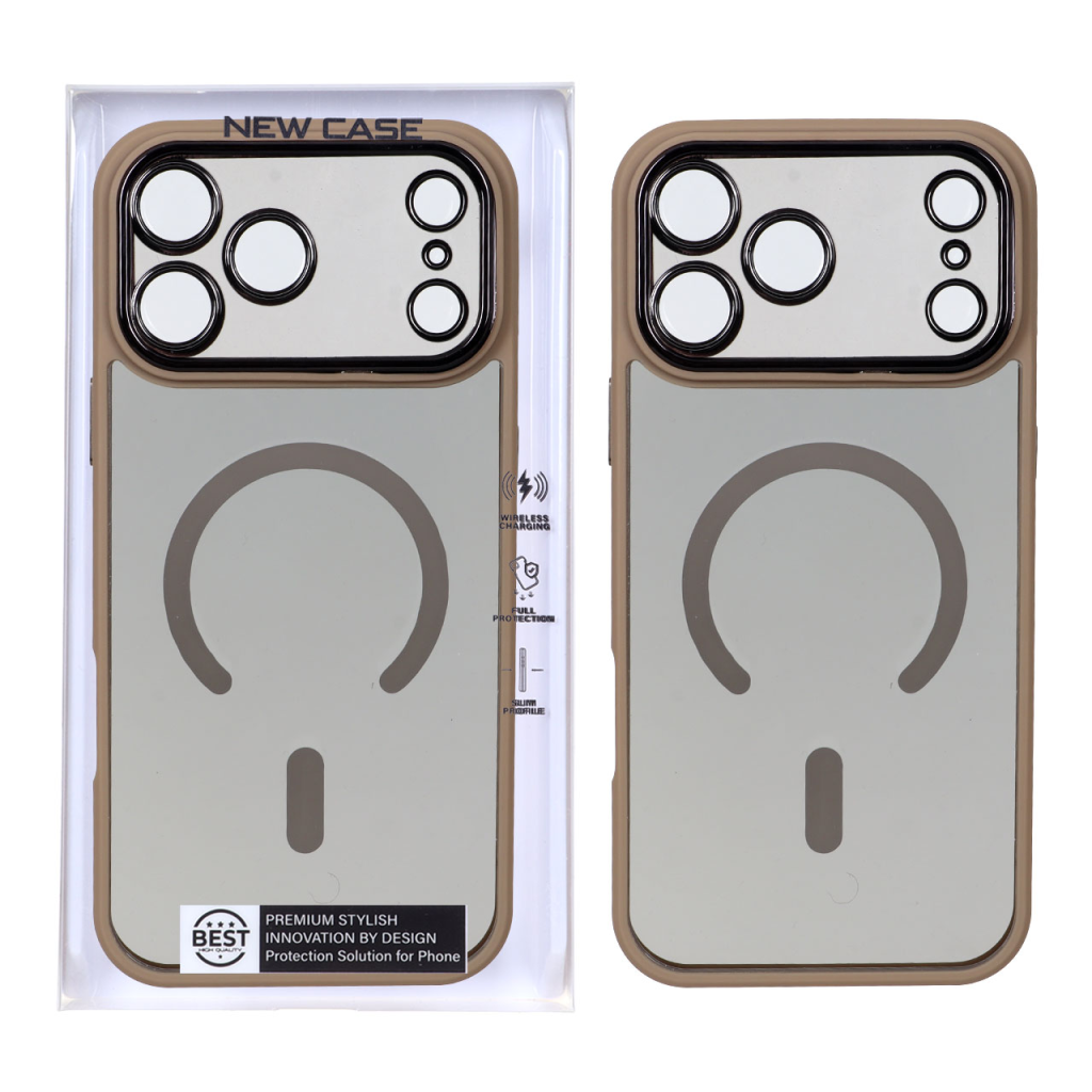 قاب شفاف دودی MagSafe دور رنگی محافظ لنزدار Apple iPhone 17 Pro Max - صحرایی (پک دار)