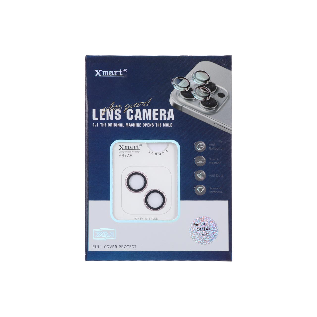 محافظ لنز رینگی اورجینال XMART شابلون دار Apple iPhone 15 / iPhone 15 Plus / iPhone 14 / iPhone 14 Plus - صورتی (پک دار)