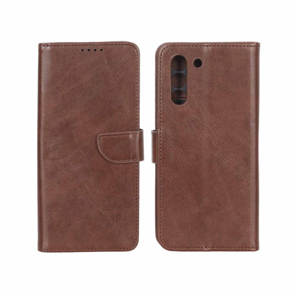 کیف چرمی موبایل مگنتی محافظ لنزدار Samsung Galaxy S21 FE - قهوه ای