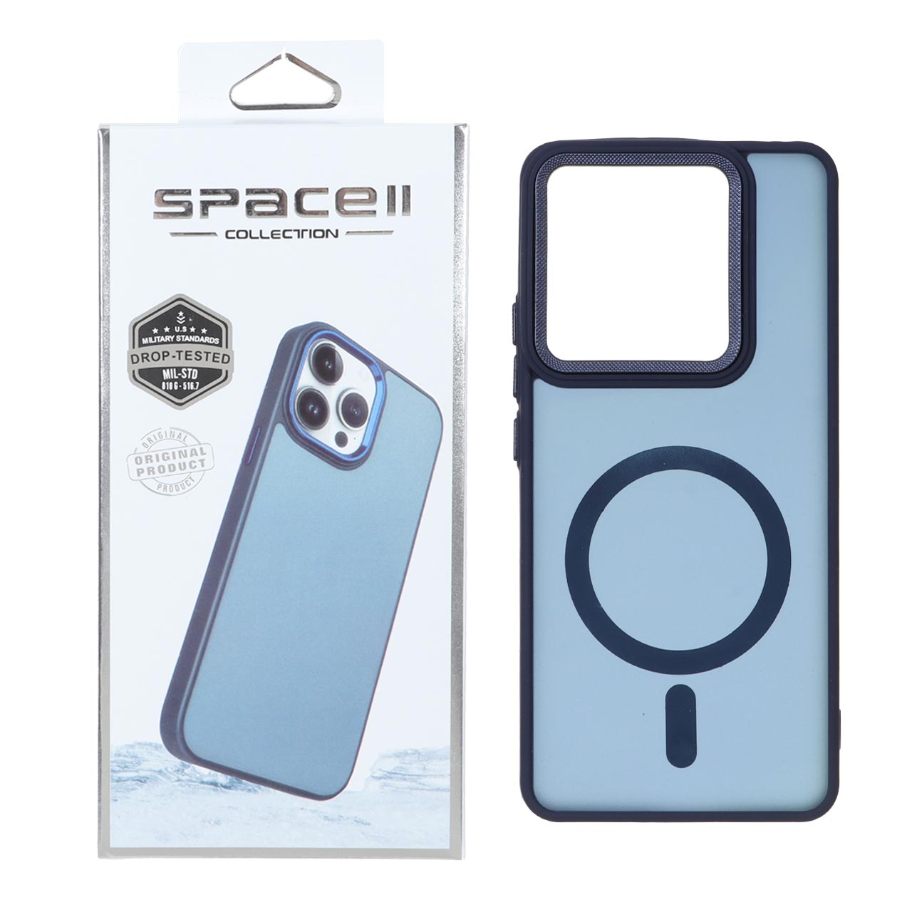 قاب Space مات لنز کربن طرح مگ سیف Xiaomi Redmi Note 14 4G - سرمه ای (پک دار)