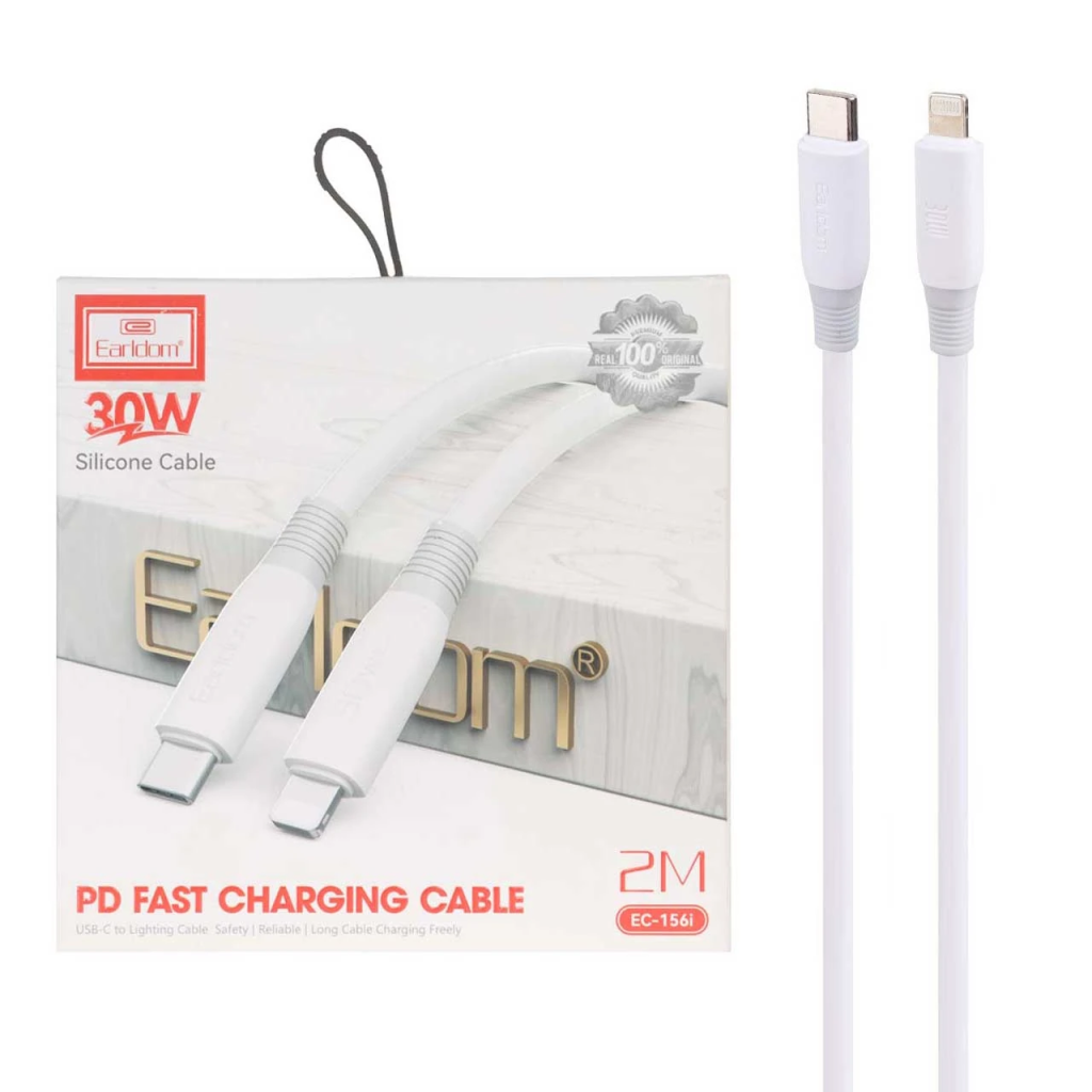 کابل شارژ PD و فست 2 متری Earldom Type-C To Lightning مدل EC-156i 30W - سفید
