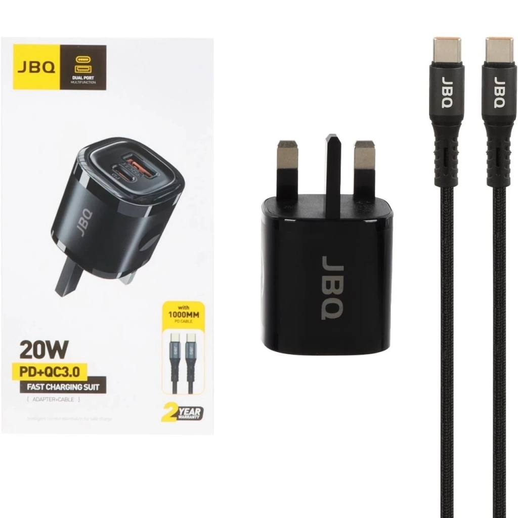 شارژر دیواری فست و PD دو پورت JBQ مدل WC-608B 20W همراه با کابل Type-C To Lightning - مشکی (گارانتی یکساله رصاصی)