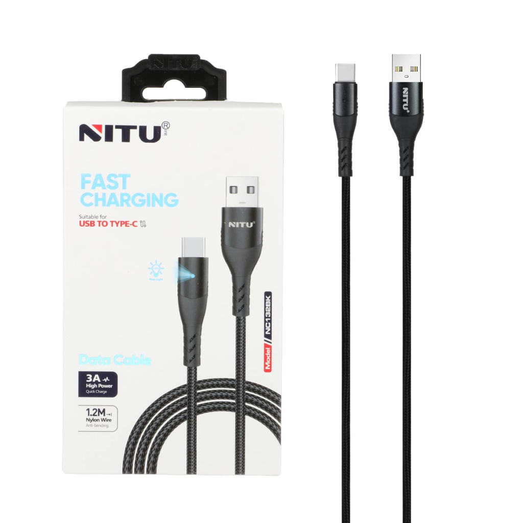 کابل شارژ 1.2 متری فست NITU Type-C مدل NC132BK - مشکی (گارانتی 18 ماه تعویض نیکان همراه)