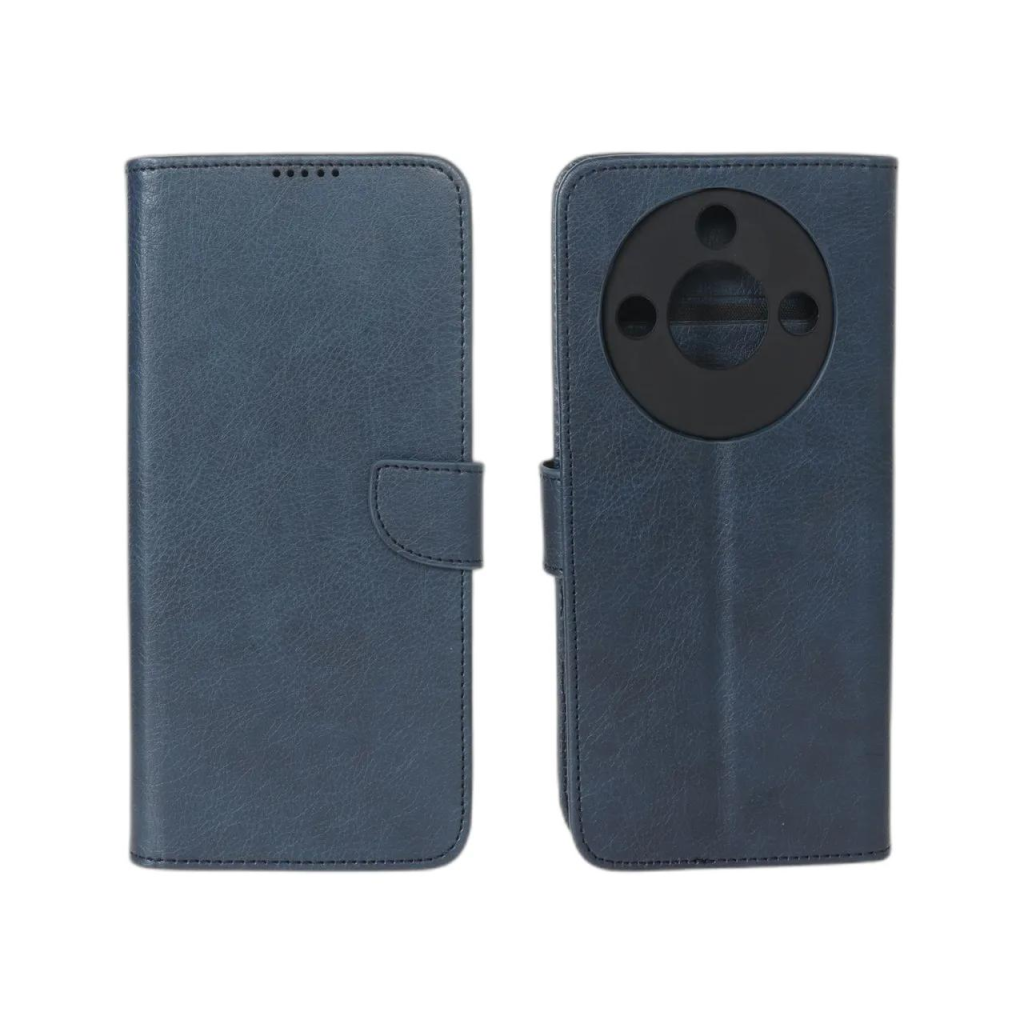 کیف چرمی موبایل مگنتی محافظ لنزدار Honor X9c Smart 5G - سرمه ای
