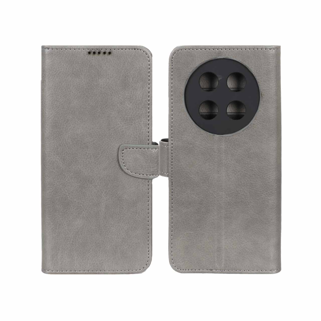 کیف چرمی موبایل مگنتی محافظ لنزدار Honor X9c - طوسی