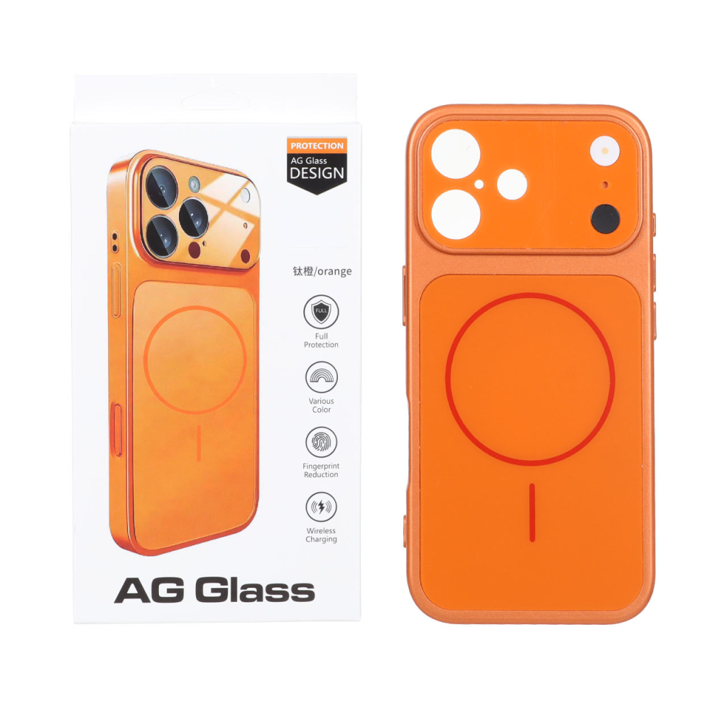 قاب اورجینال AG Glass محافظ لنز برجسته براق Magsafe مدل Apple iPhone 17 - نارنجی