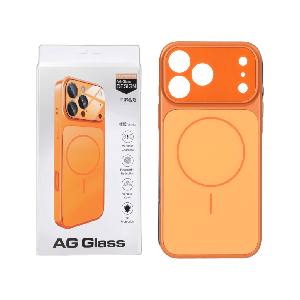 قاب اورجینال AG Glass محافظ لنز برجسته براق Magsafe مدل Apple iPhone 17 Pro Max - نارنجی