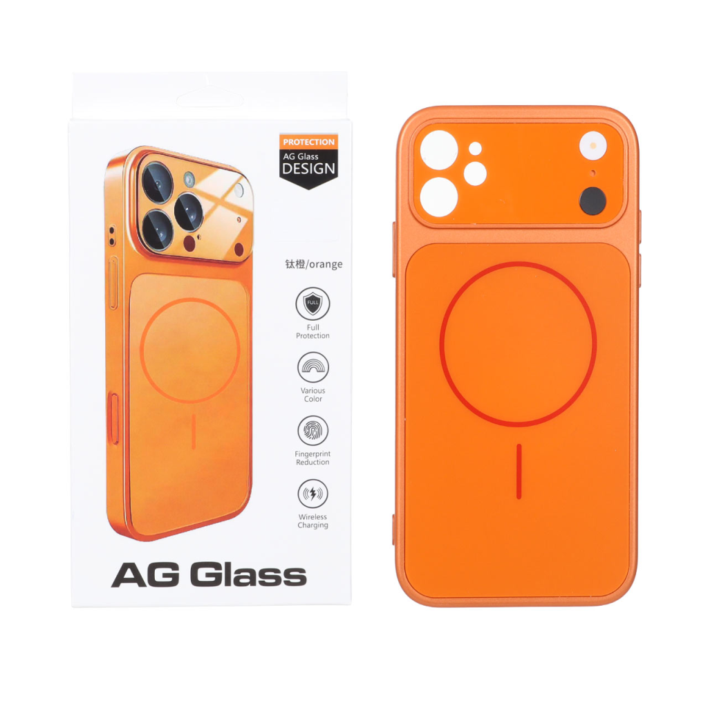 قاب اورجینال AG Glass محافظ لنز برجسته براق Magsafe مدل Apple iPhone 11 - نارنجی